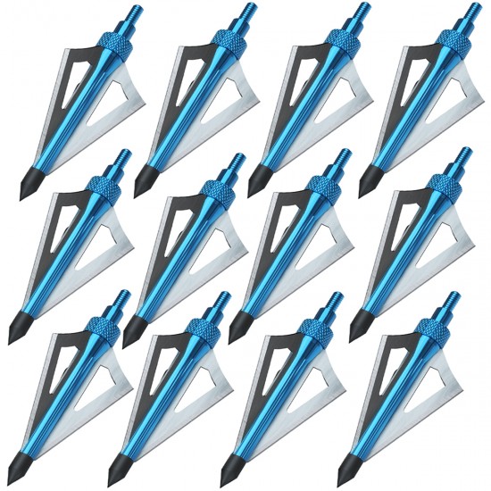 Sinbadteck Hunting Broadheads, 12PK 3 Blades Archery Broadheads 100 Grain Screw-in Arrow Heads Arrow Tips Compatible with Traditional Bows and Compound Bow(Blue)