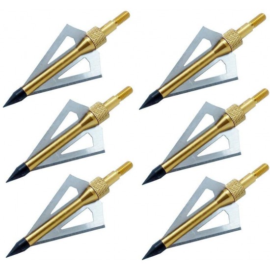 Sinbadteck Hunting Broadheads, 12PK 3 Blades Archery Broadheads 100 Grain Screw-in Arrow Heads Arrow Tips Compatible with Traditional Bows and Compound Bow (Gold)